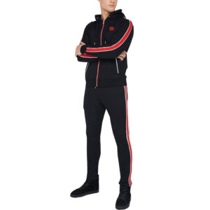 Custom Zip Up Black Mens Track Suit Sets Jogging Suits
